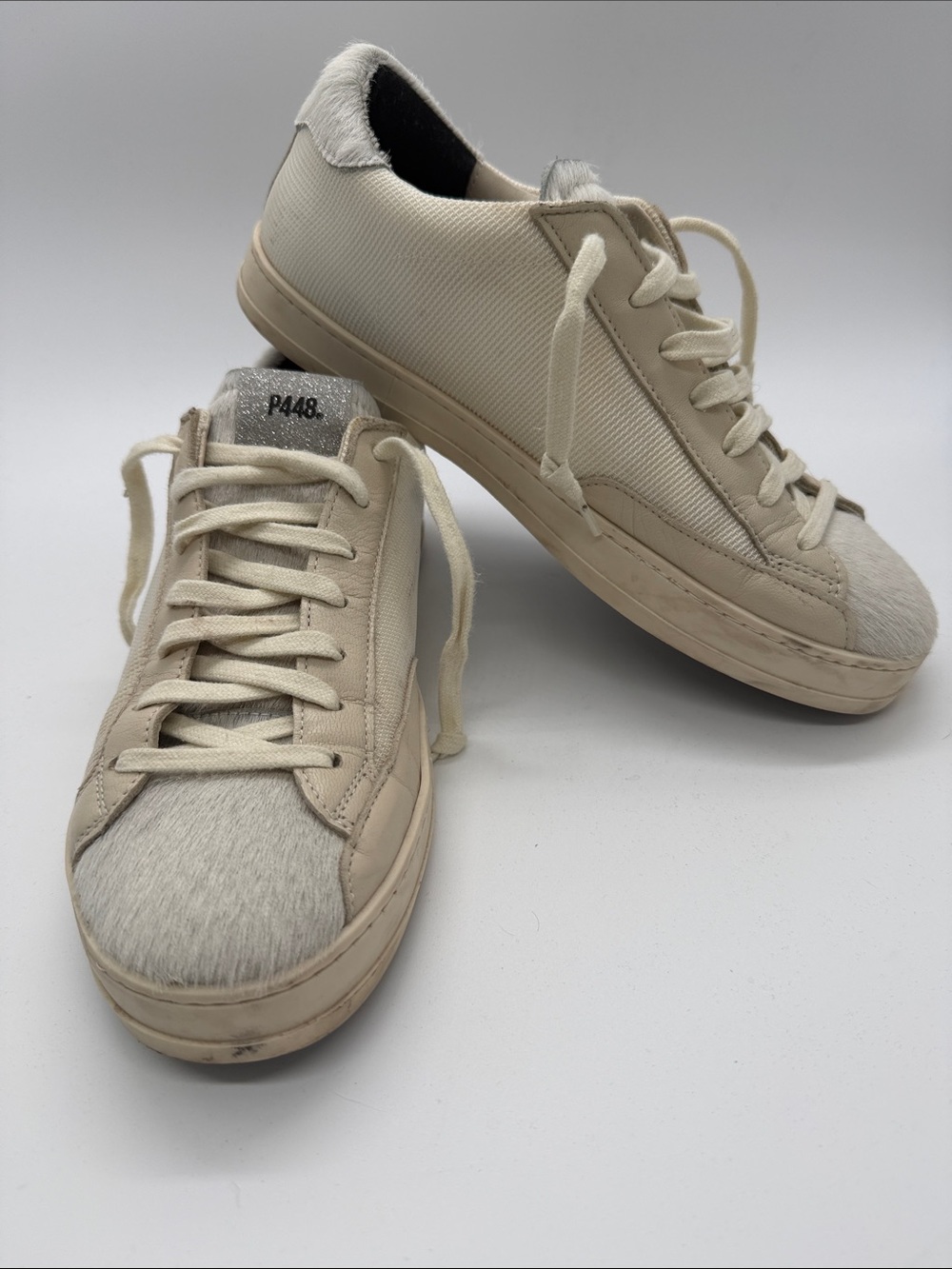 P448 Cream Low-Top Sneakers with Ponyhair Toe